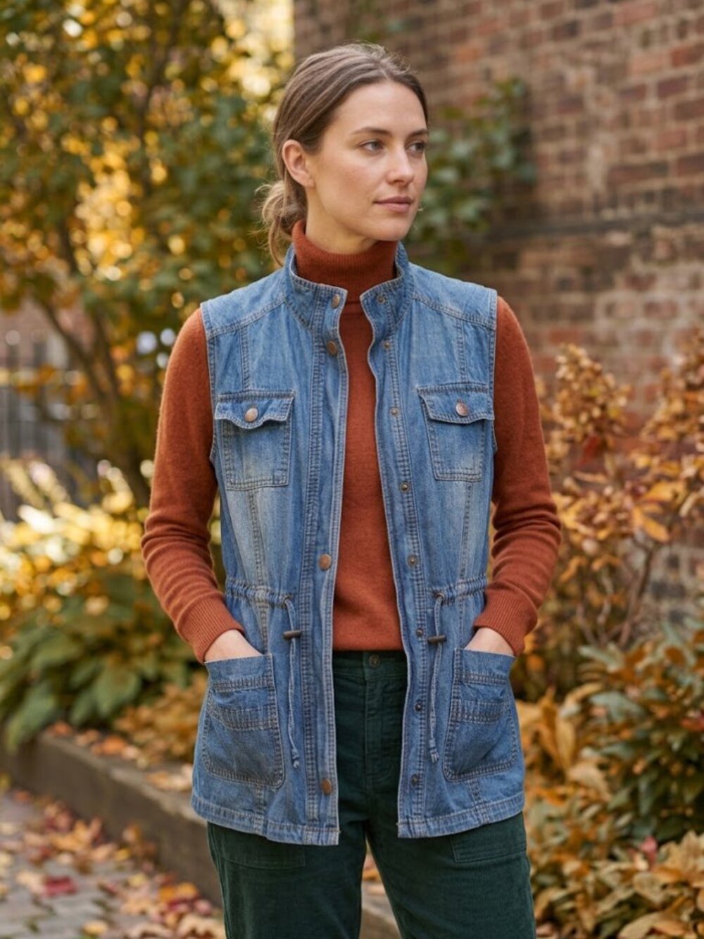 Live a Little vintage Blue Denim Utility Vest Women’s Size L